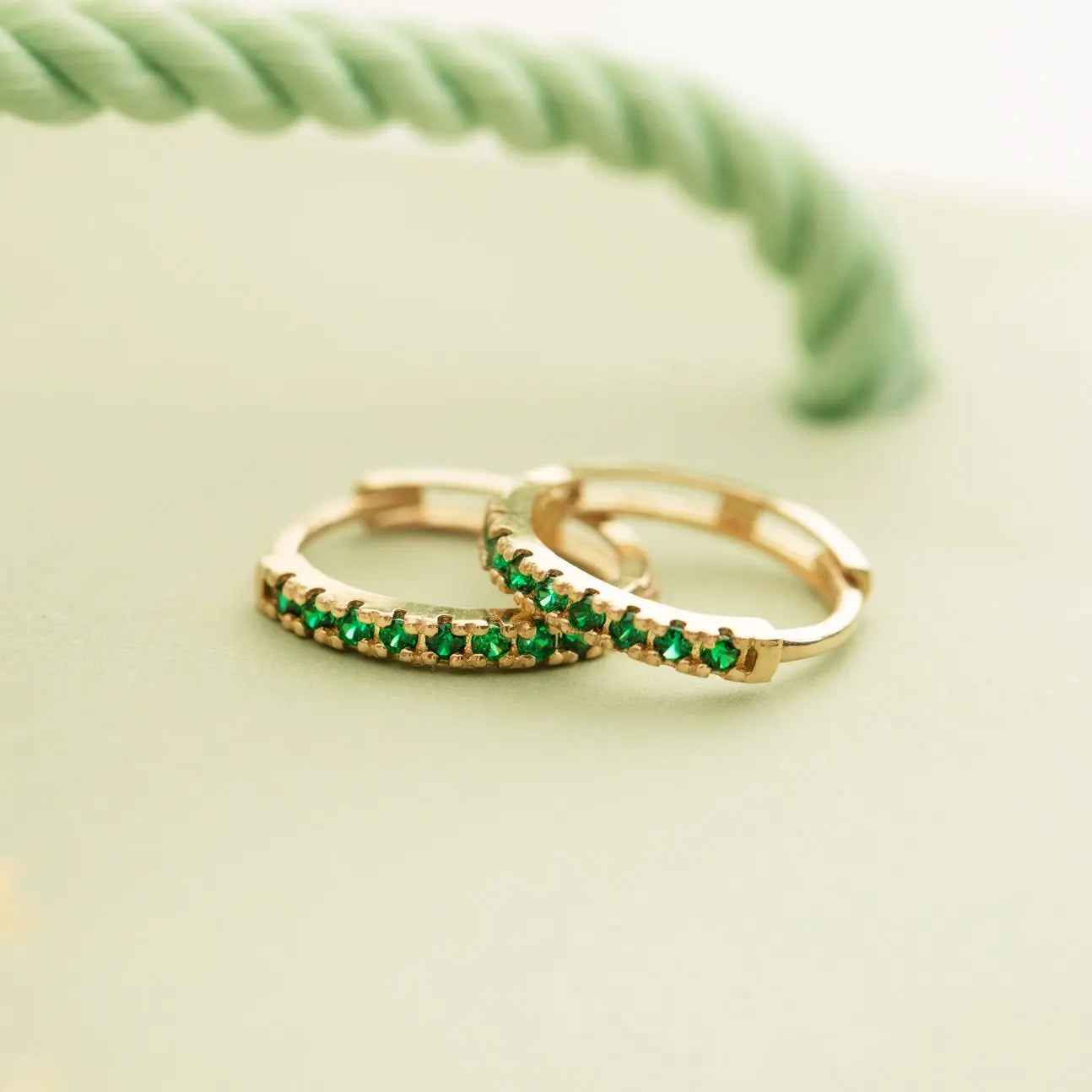 Genuine 9ct Yellow Gold Emerald Green CZ Huggies 11MM