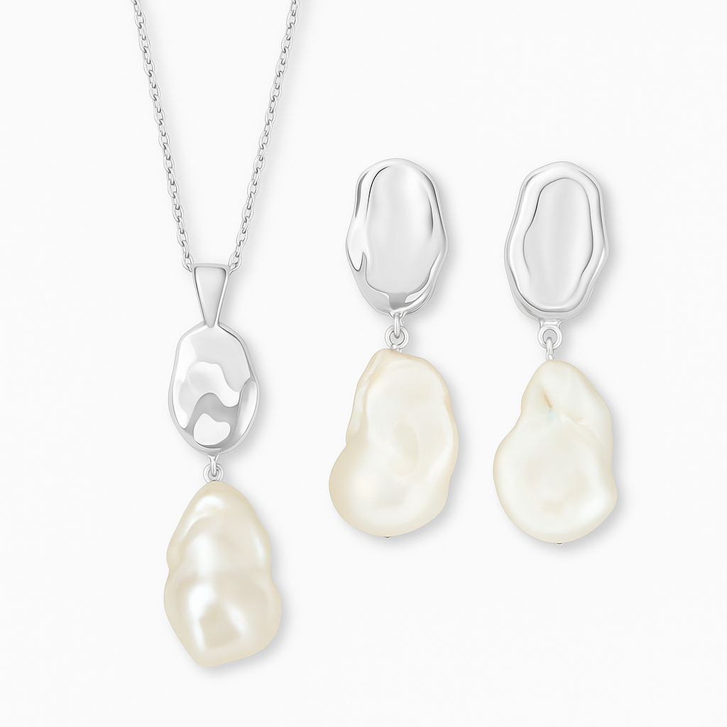 Baroque Pearl Drop Earrings & Necklace Set – Sterling Silver Gift Boxed Jewellery