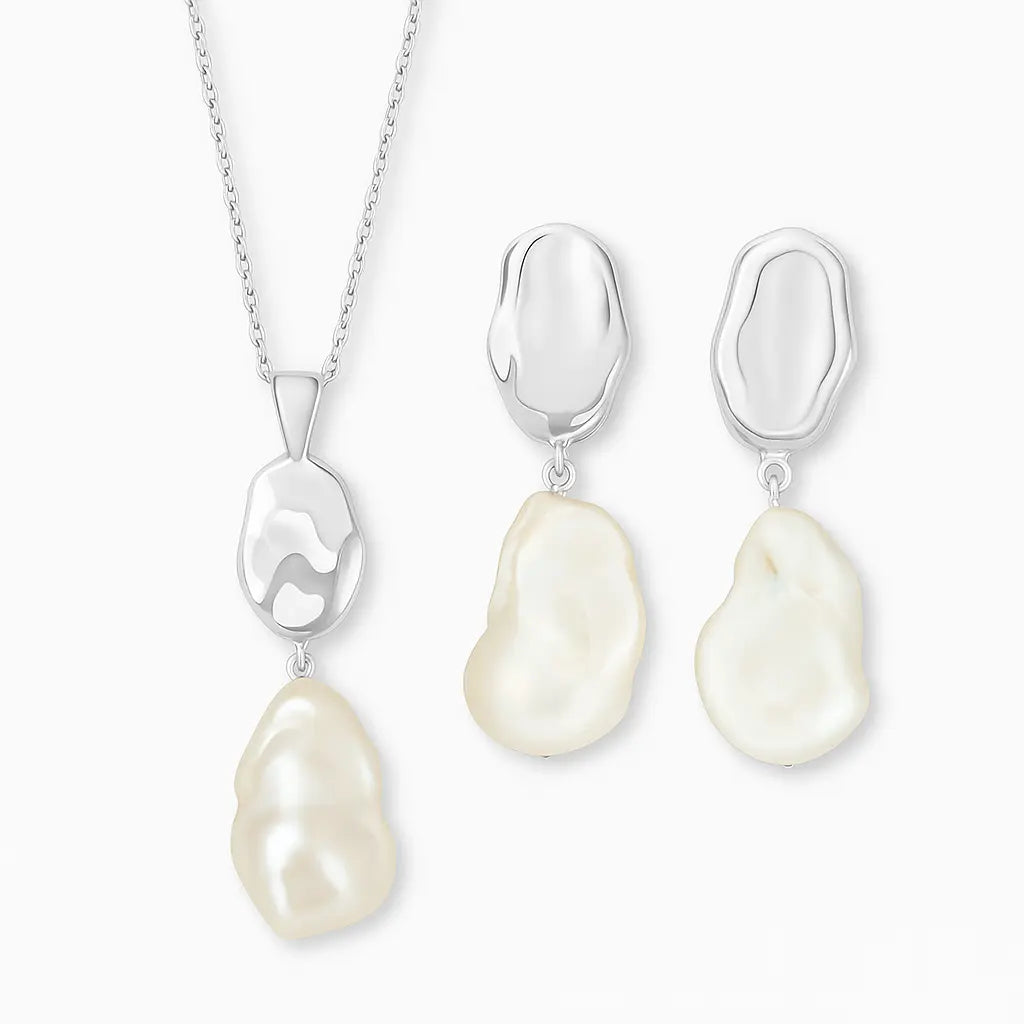 Baroque Pearl Drop Earrings & Necklace Set – Sterling Silver Gift Boxed Jewellery limanilondon