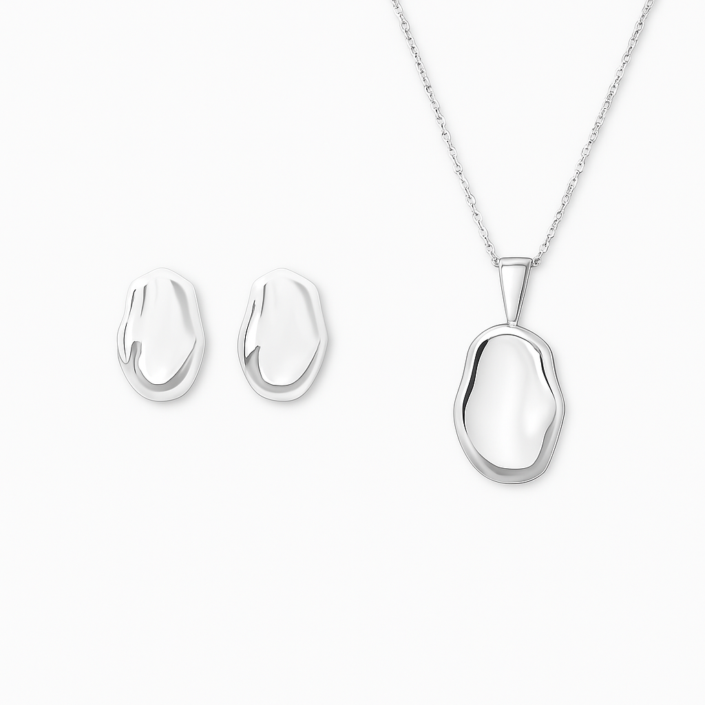 Baroque Pearl Necklace & Silver Stud Earrings Set – Gift Boxed