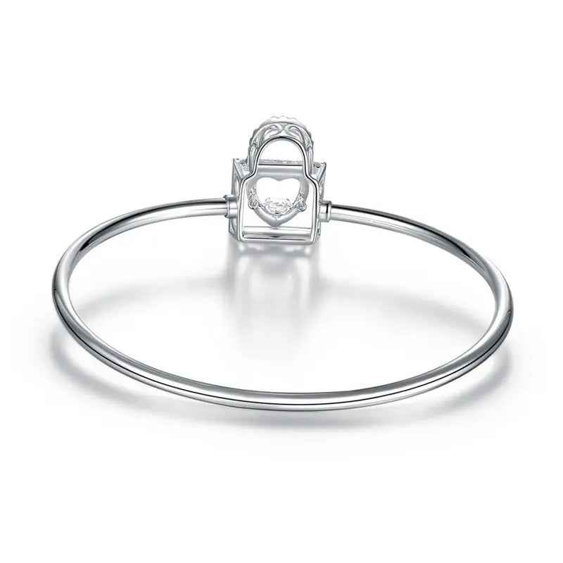 Heart Lock Dancing Stone Bangle Solid 925 Sterling Silver Good for Bridal Bridesmaid