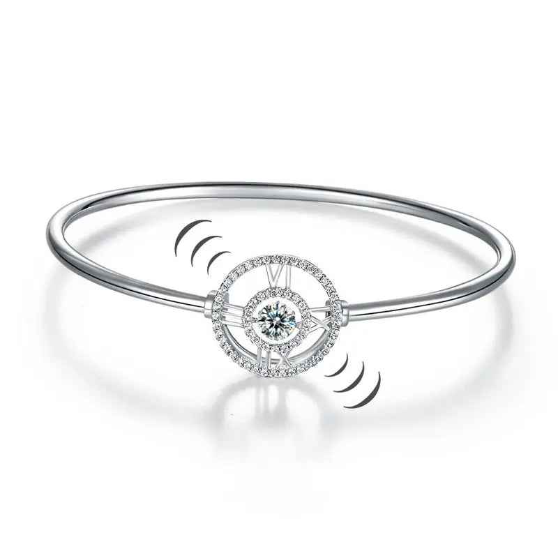Roman Number Dancing Stone Bangle Solid 925 Sterling Silver for Women