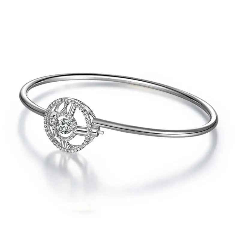Roman Number Dancing Stone Bangle Solid 925 Sterling Silver for Women