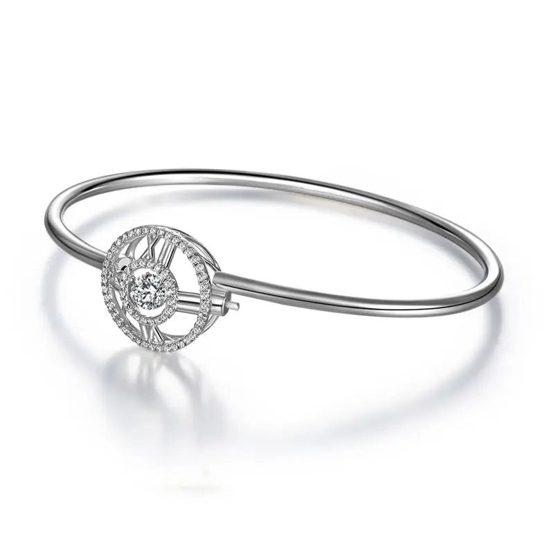 Roman Number Dancing Stone Bangle Solid 925 Sterling Silver for Women limanilondon
