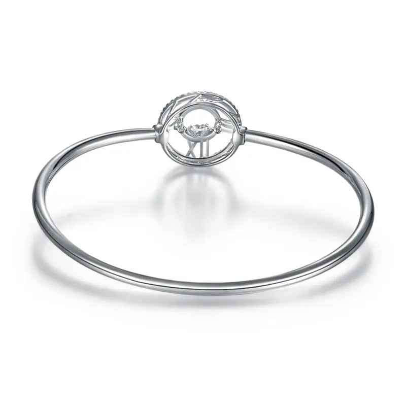 Roman Number Dancing Stone Bangle Solid 925 Sterling Silver for Women