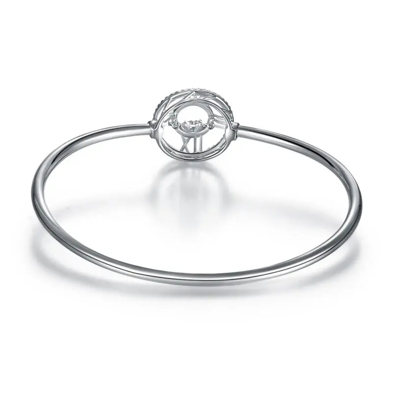 Roman Number Dancing Stone Bangle Solid 925 Sterling Silver for Women limanilondon