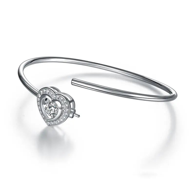 Dancing Stone Heart Bangle Solid 925 Sterling Silver Bridal Wedding limanilondon