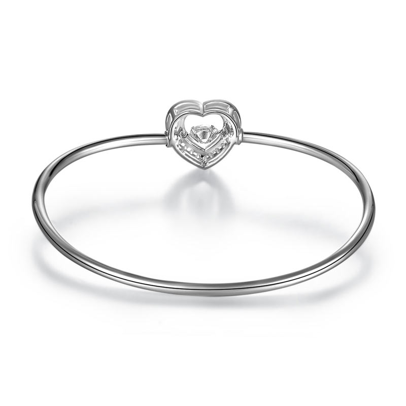 Dancing Stone Heart Bangle Solid 925 Sterling Silver Bridal Wedding