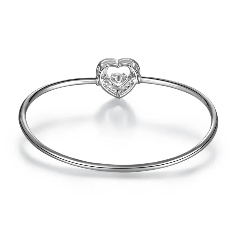 Dancing Stone Heart Bangle Solid 925 Sterling Silver Bridal Wedding limanilondon