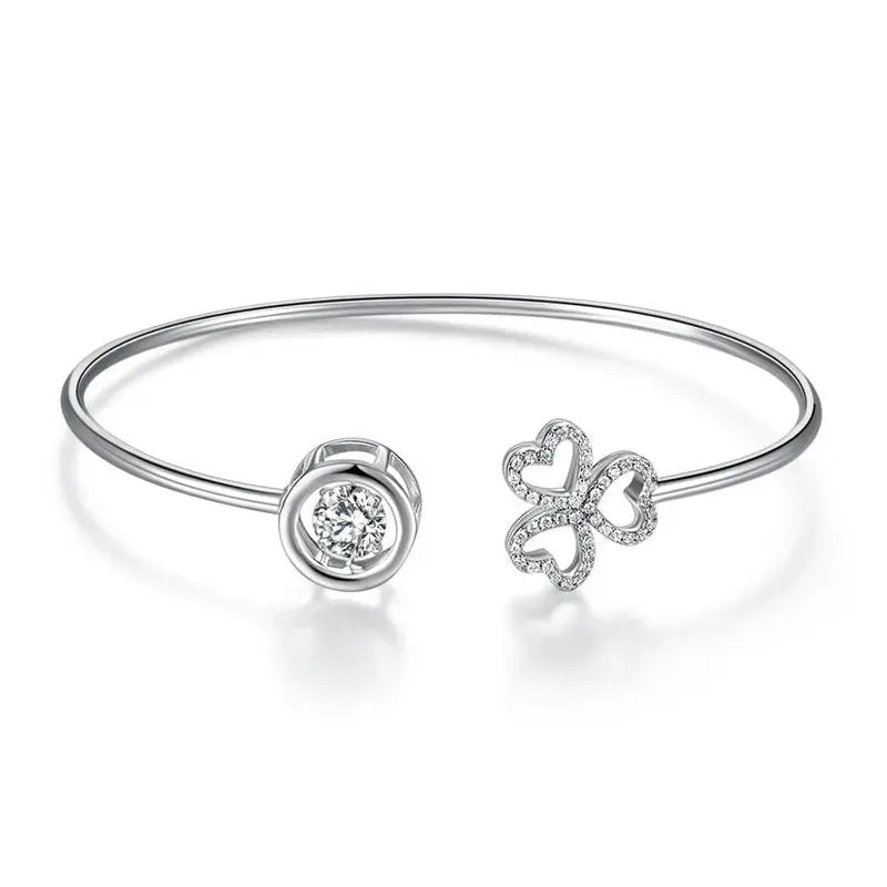 Dancing Stone 3 Hearts Flower Bangle Solid 925 Sterling Silver Bridal Wedding limanilondon