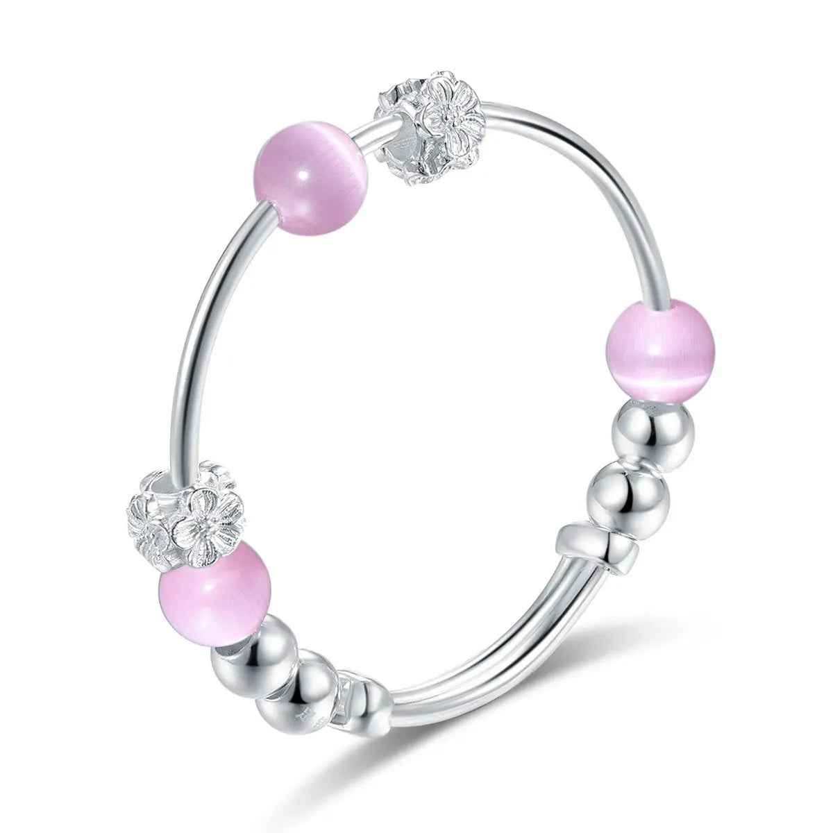 Newborn 999 Silver Baby Pink Cat Eye Stone Bangle
