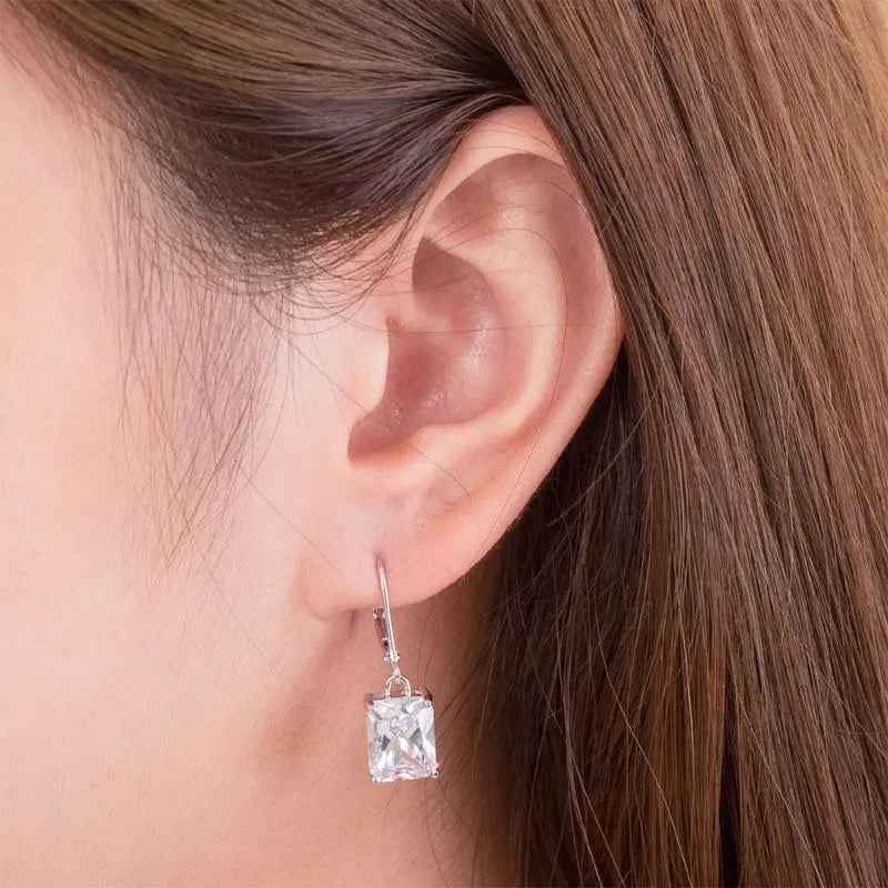 4 Carat Emerald Cut Created Diamond 925 Sterling Silver Dangle Earrings