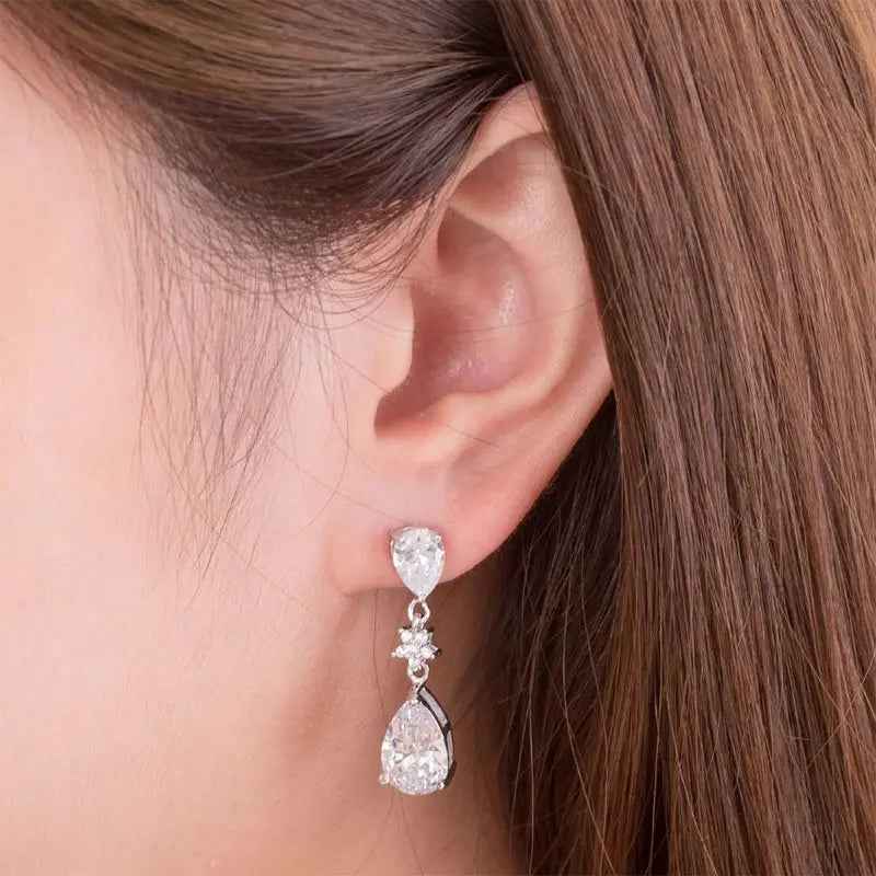 Sterling Silver Dangle Bridal Wedding Bridesmaid Earrings 3.5 Carat