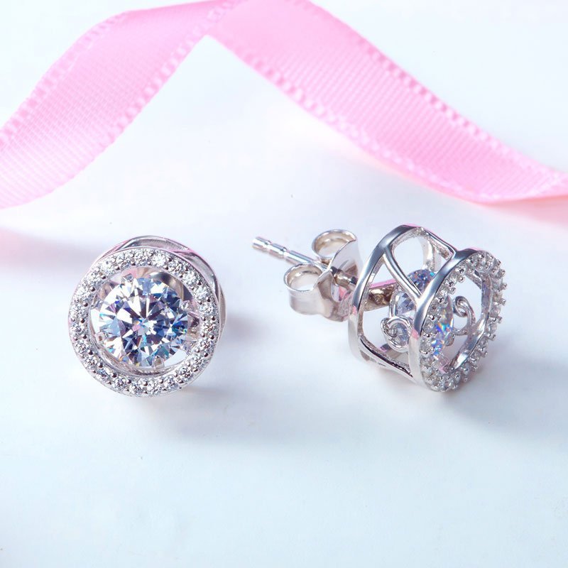 Dancing Stone Stud Earrings 925 Sterling Silver