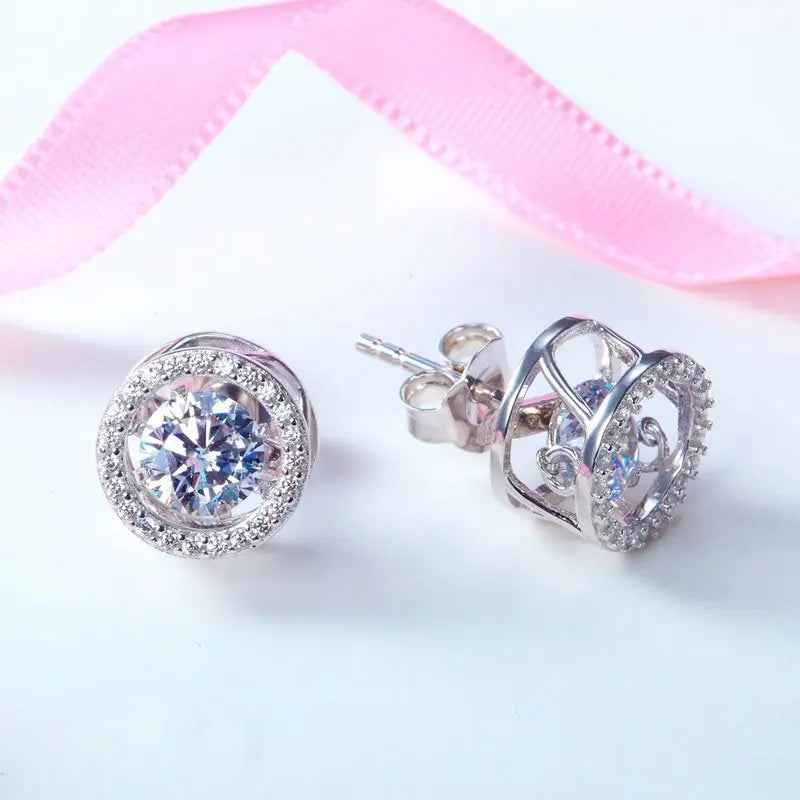 Dancing Stone Stud Earrings 925 Sterling Silver