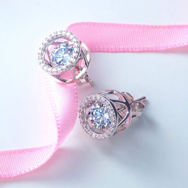 Dancing Stone Stud Earrings 925 Sterling Silver