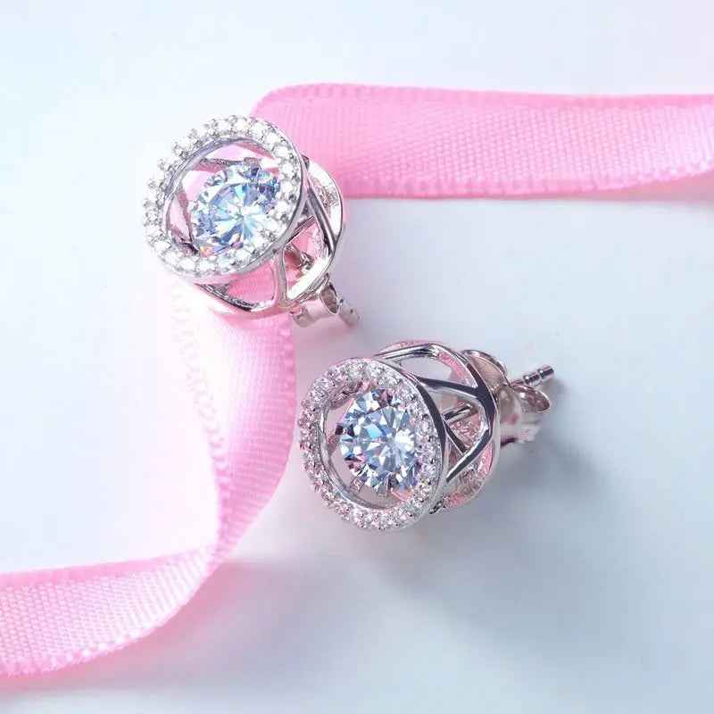 Dancing Stone Stud Earrings 925 Sterling Silver