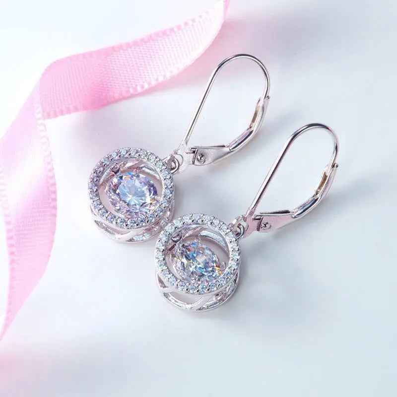 Dancing Stone Dangle Drop Earrings 925 Sterling Silver Wedding Gift