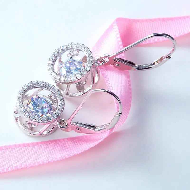 Dancing Stone Dangle Drop Earrings 925 Sterling Silver Wedding Gift