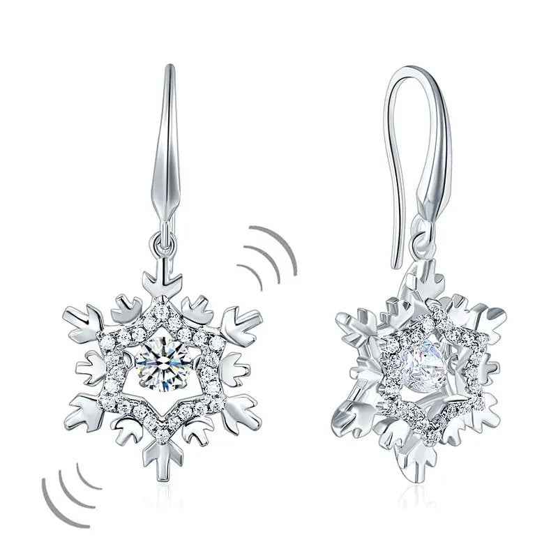 Classic Dancing Stone Dangle Drop Earrings Snowflake Sterling Silver Wedding Gift