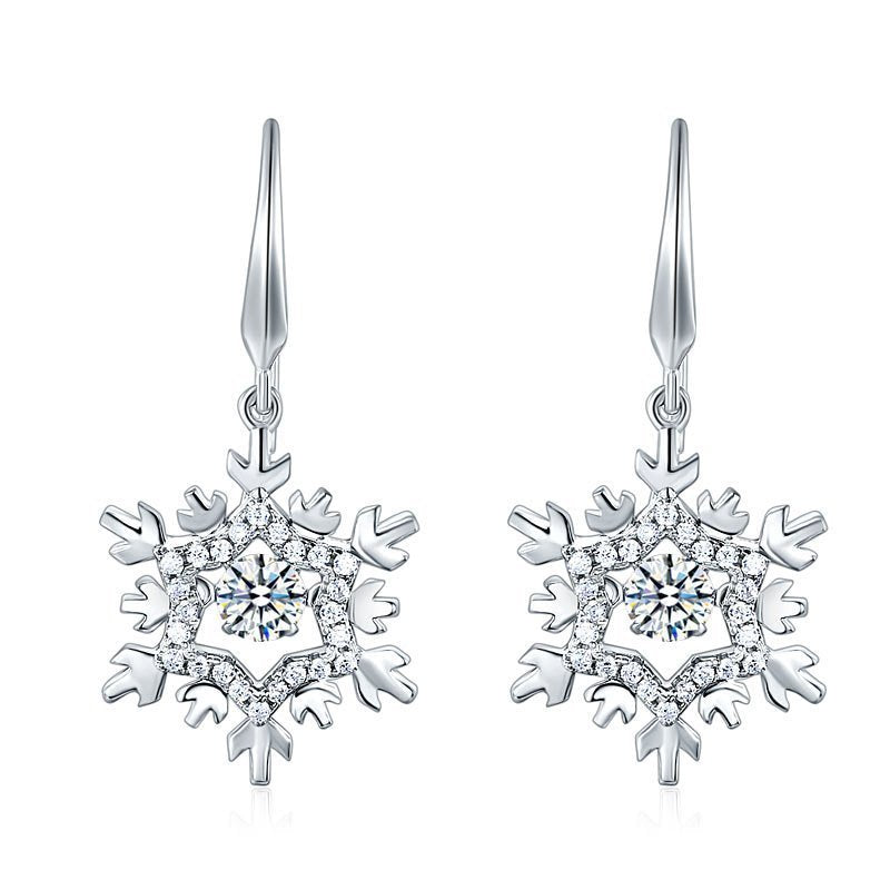 Classic Dancing Stone Dangle Drop Earrings Snowflake Sterling Silver Wedding Gift