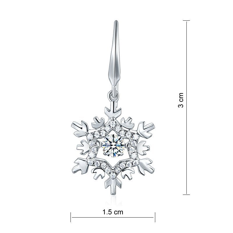 Classic Dancing Stone Dangle Drop Earrings Snowflake Sterling Silver Wedding Gift