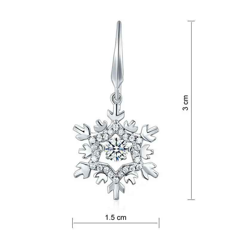 Classic Dancing Stone Dangle Drop Earrings Snowflake Sterling Silver Wedding Gift