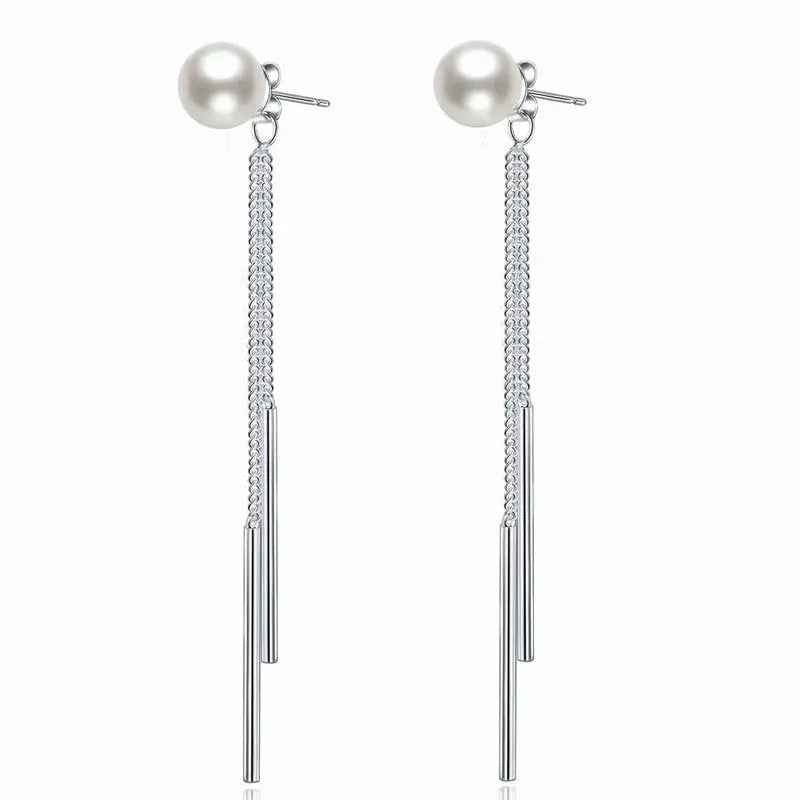 Bridal Wedding 925 Sterling Silver Simulated Pearl Earrings