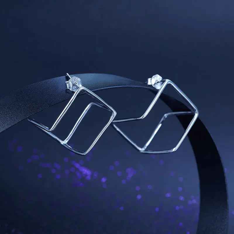 Cube Stud 925 Sterling Silver Earrings Fashion Stylish Jewellery