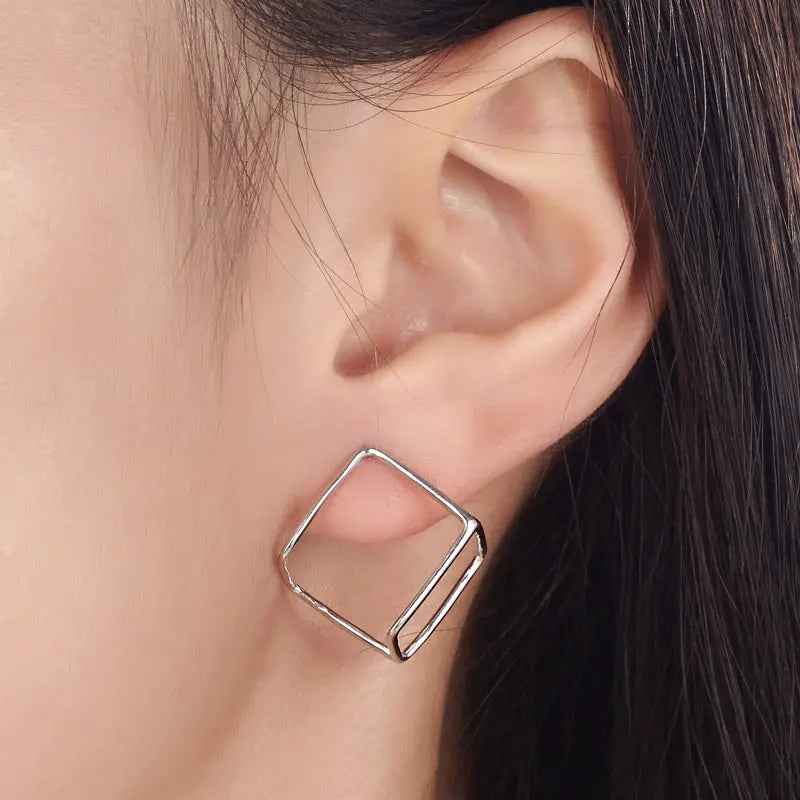 Cube Stud 925 Sterling Silver Earrings Fashion Stylish Jewellery