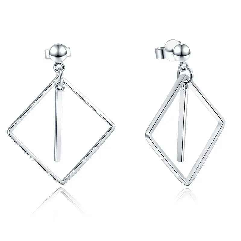 Sterling Silver Earrings Dangle Square Fashion Stylish Jewellery