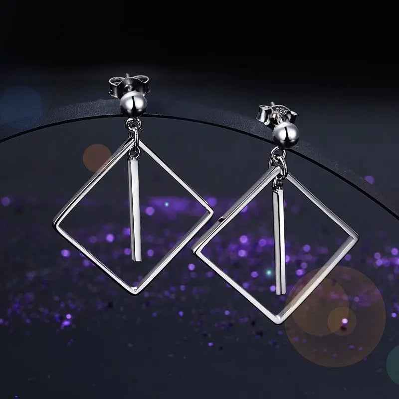 Sterling Silver Earrings Dangle Square Fashion Stylish Jewellery