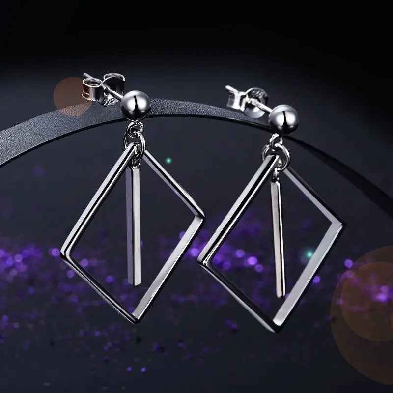 Sterling Silver Earrings Dangle Square Fashion Stylish Jewellery