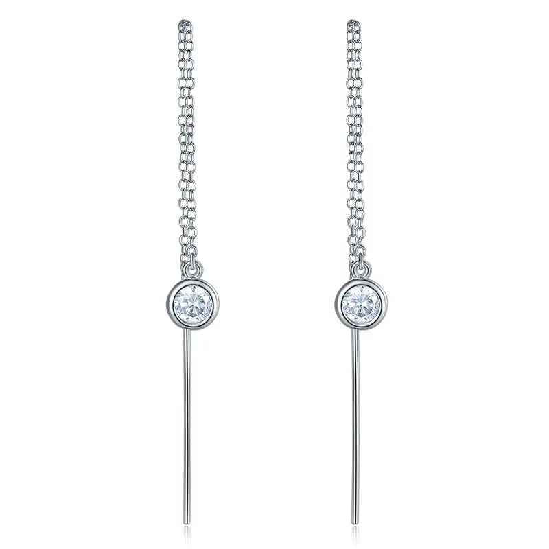 Dangle Drop 925 Sterling Silver Earrings One Line Long Elegant