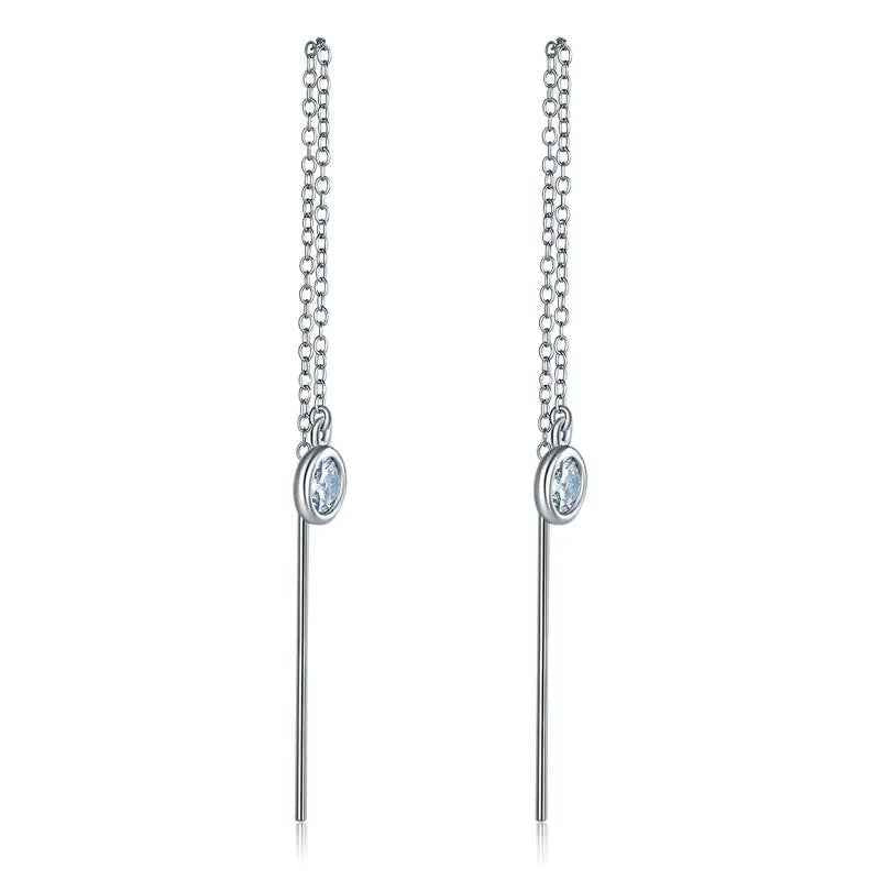 Dangle Drop 925 Sterling Silver Earrings One Line Long Elegant