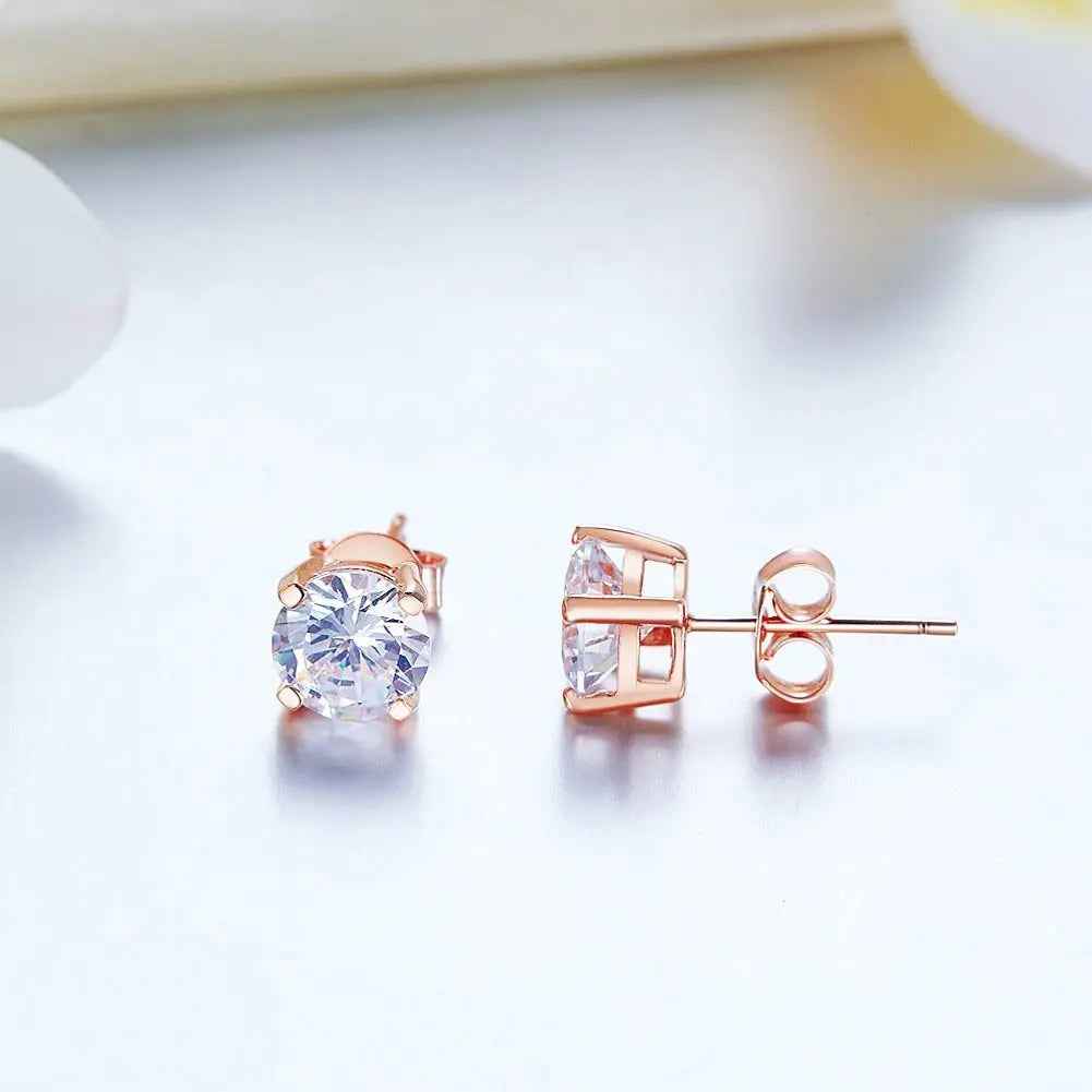 1 Carat Created Diamond Stud Earrings 925 Sterling Silver Rose Gold Plated