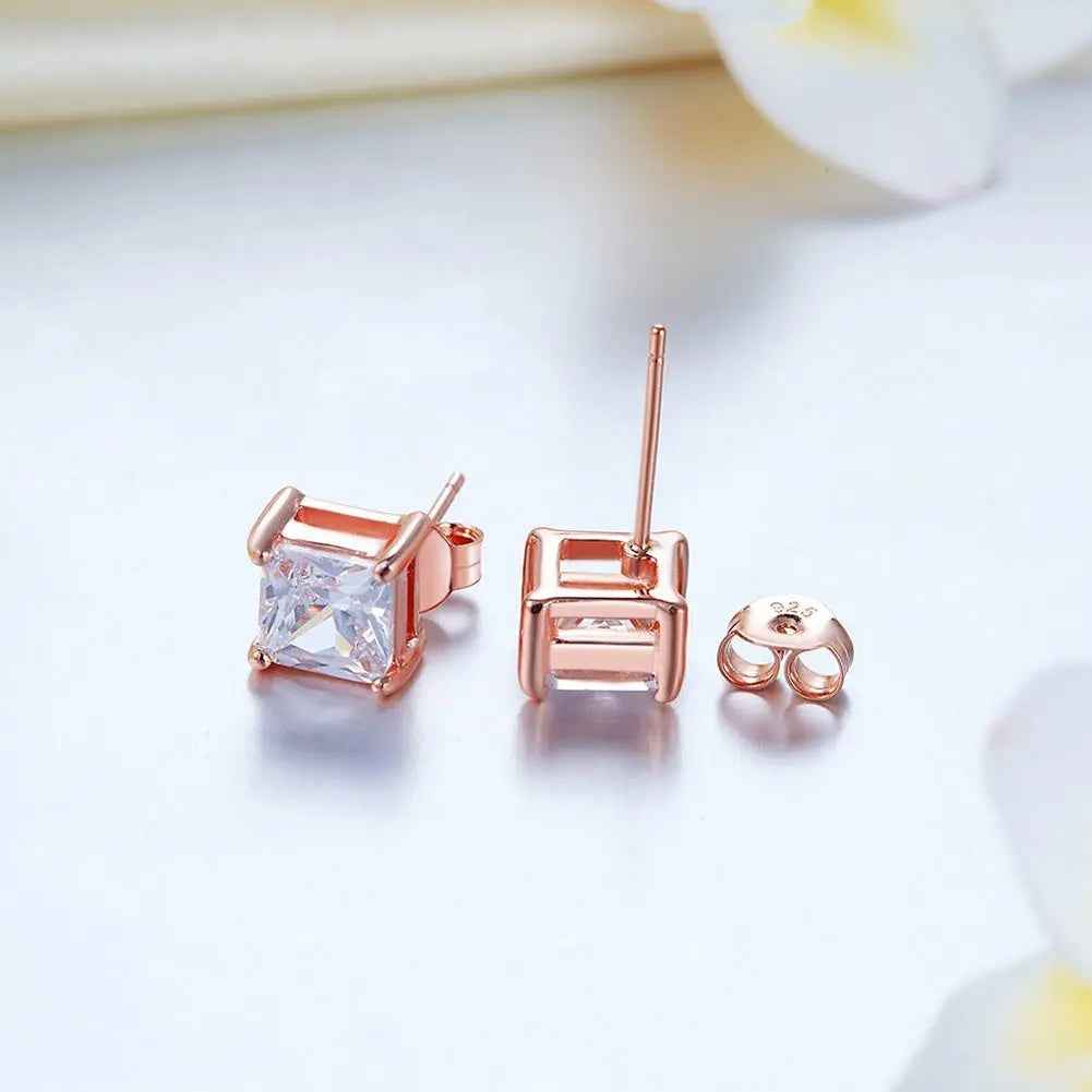 1 Ct Princess Cut Created Diamond Stud Earrings 925 Sterling Silver Rose Gold Plated