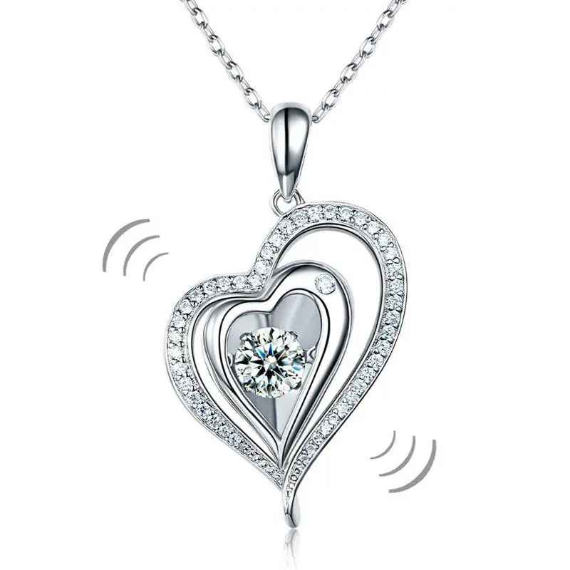 Dancing Stone Heart Pendant Necklace 925 Sterling Silver