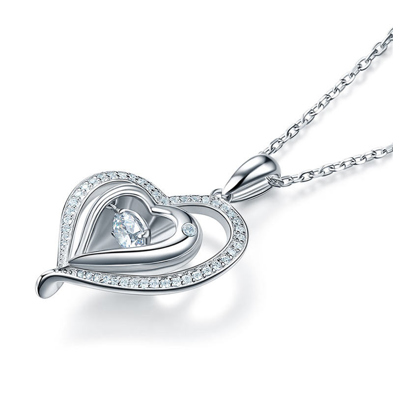 Dancing Stone Heart Pendant Necklace 925 Sterling Silver