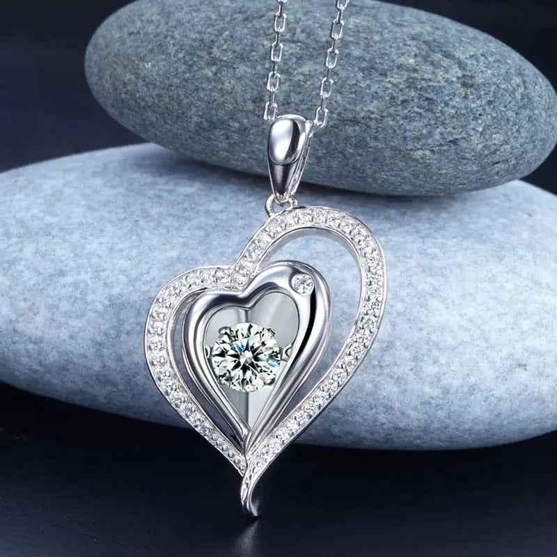 Dancing Stone Heart Pendant Necklace 925 Sterling Silver