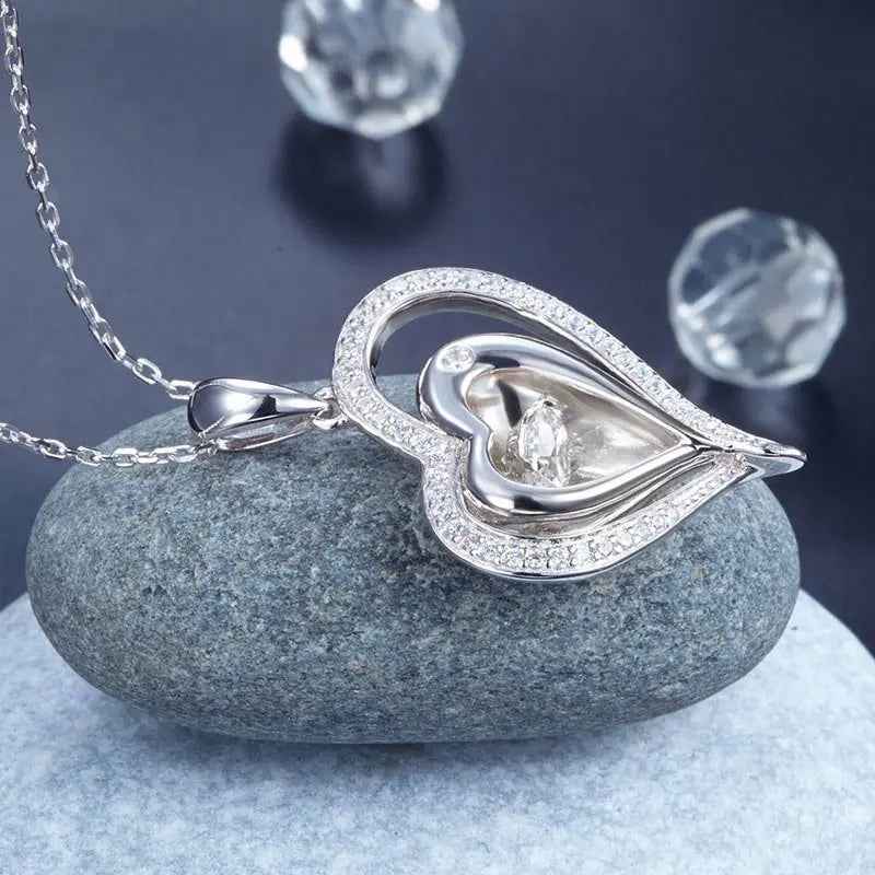 Dancing Stone Heart Pendant Necklace 925 Sterling Silver
