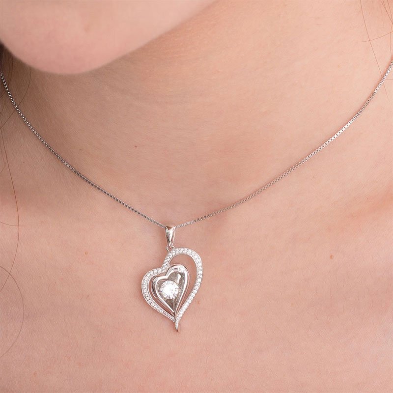 Dancing Stone Heart Pendant Necklace 925 Sterling Silver