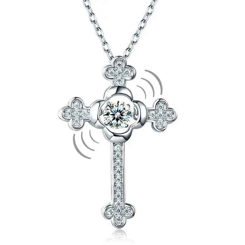 Dancing Stone Cross Pendant Necklace 925 Sterling Silver Vintage Style Gothic