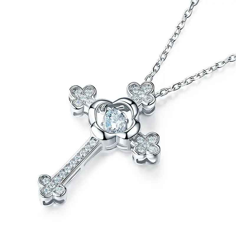 Dancing Stone Cross Pendant Necklace 925 Sterling Silver Vintage Style Gothic
