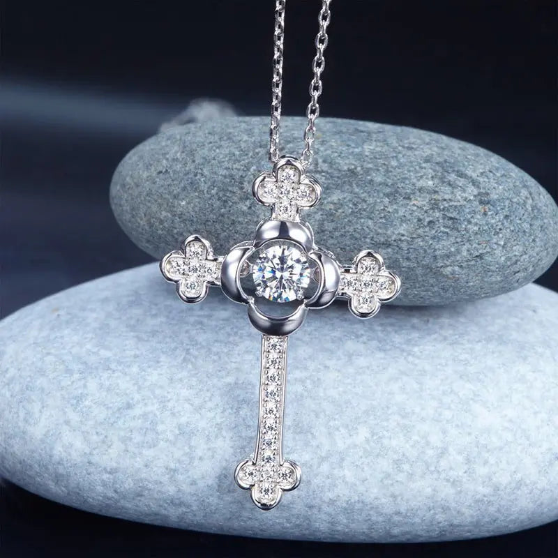Dancing Stone Cross Pendant Necklace 925 Sterling Silver Vintage Style Gothic limanilondon