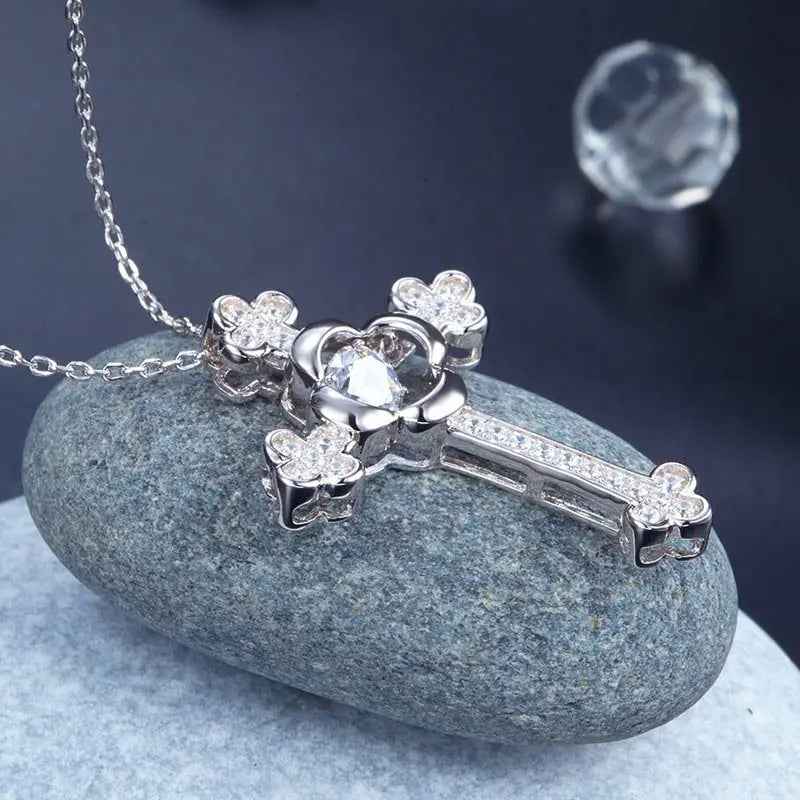 Dancing Stone Cross Pendant Necklace 925 Sterling Silver Vintage Style Gothic