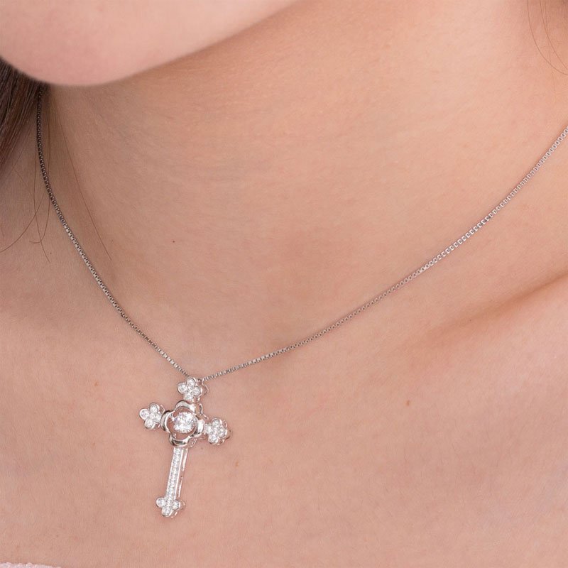 Dancing Stone Cross Pendant Necklace 925 Sterling Silver Vintage Style Gothic