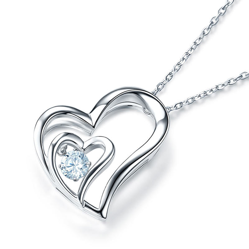 Dancing Stone Double Heart Pendant Necklace 925 Sterling Silver