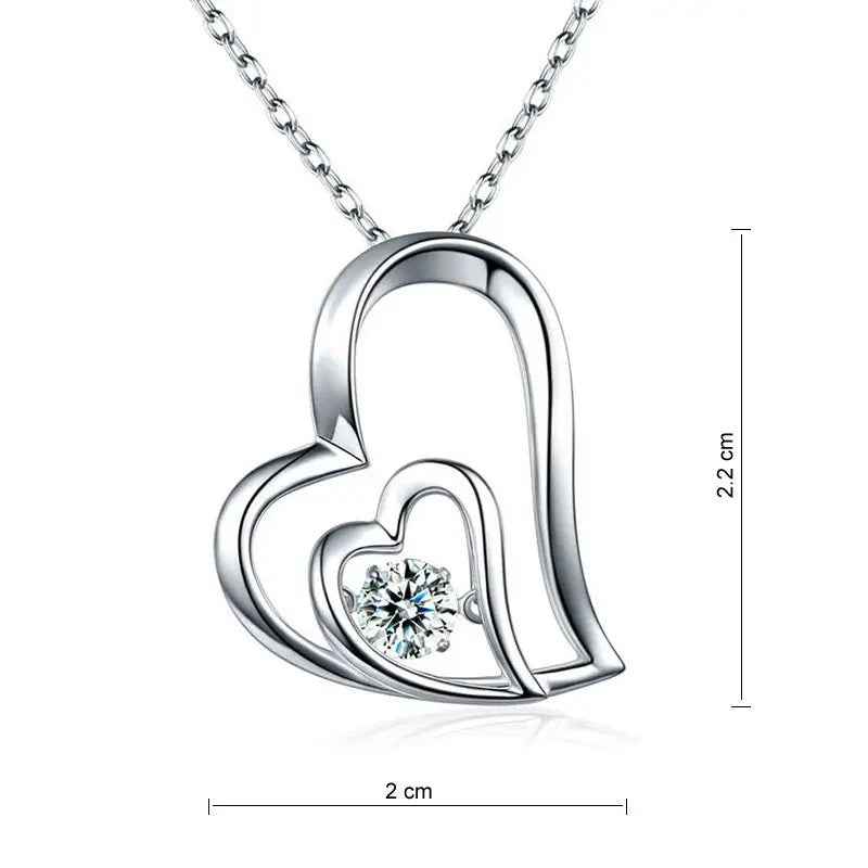 Dancing Stone Double Heart Pendant Necklace 925 Sterling Silver