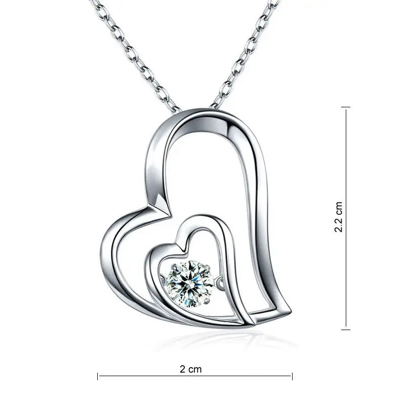 Dancing Stone Double Heart Pendant Necklace 925 Sterling Silver limanilondon